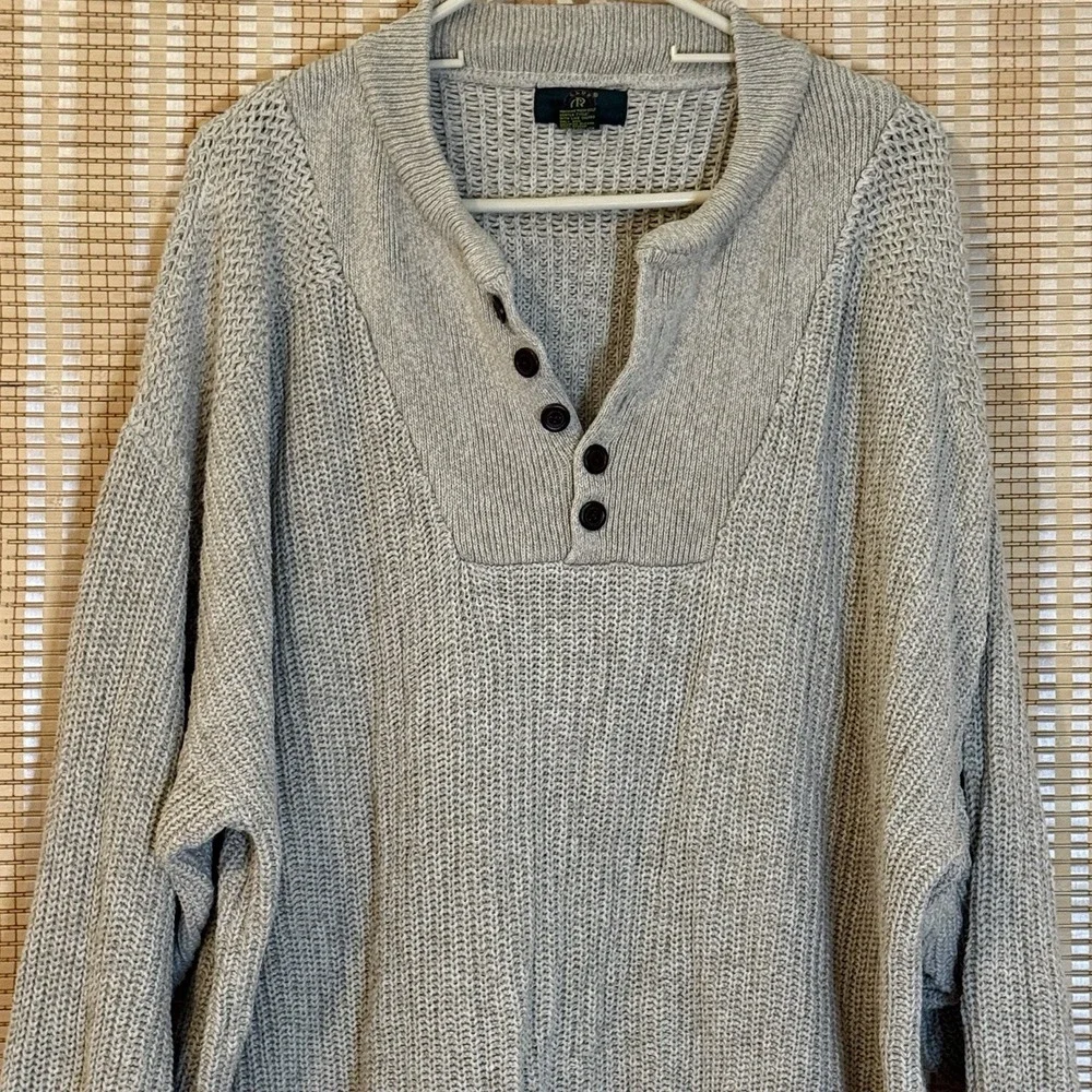 Club Room Mens XL Beige Henley Collar Button Fisherman Coastal Preppy‎ Cabincore